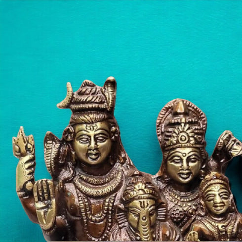 Tamas Brass Handcrafted Shiv Parivar Murti Statue / Idol with Antique Finish (Golden & Brown) (Pack of 1)